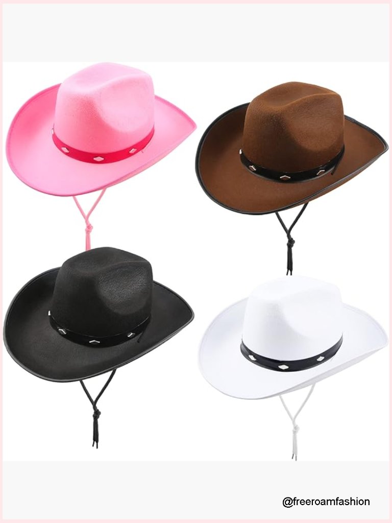 4 Pack Felt Studded Cowboy Hats Western Rodeo For Adult Unisex